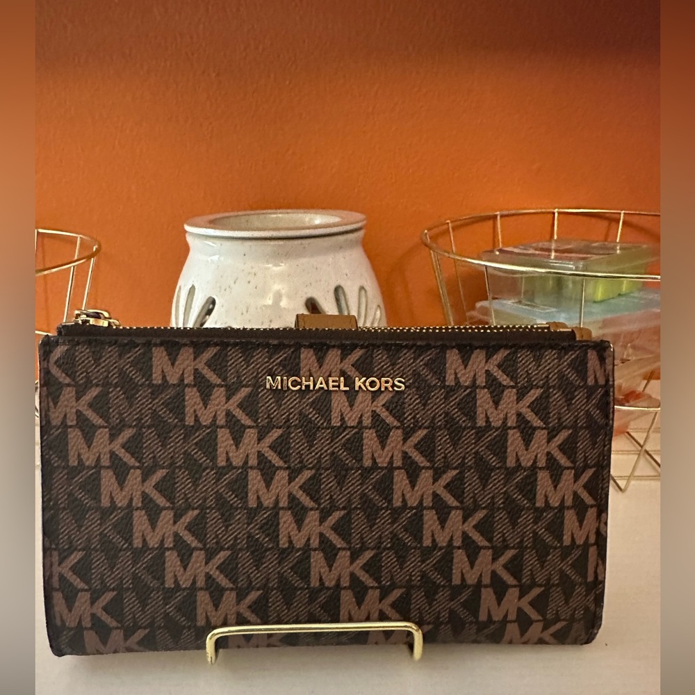 Michael Kors Brown MK Logo Zip Wallet